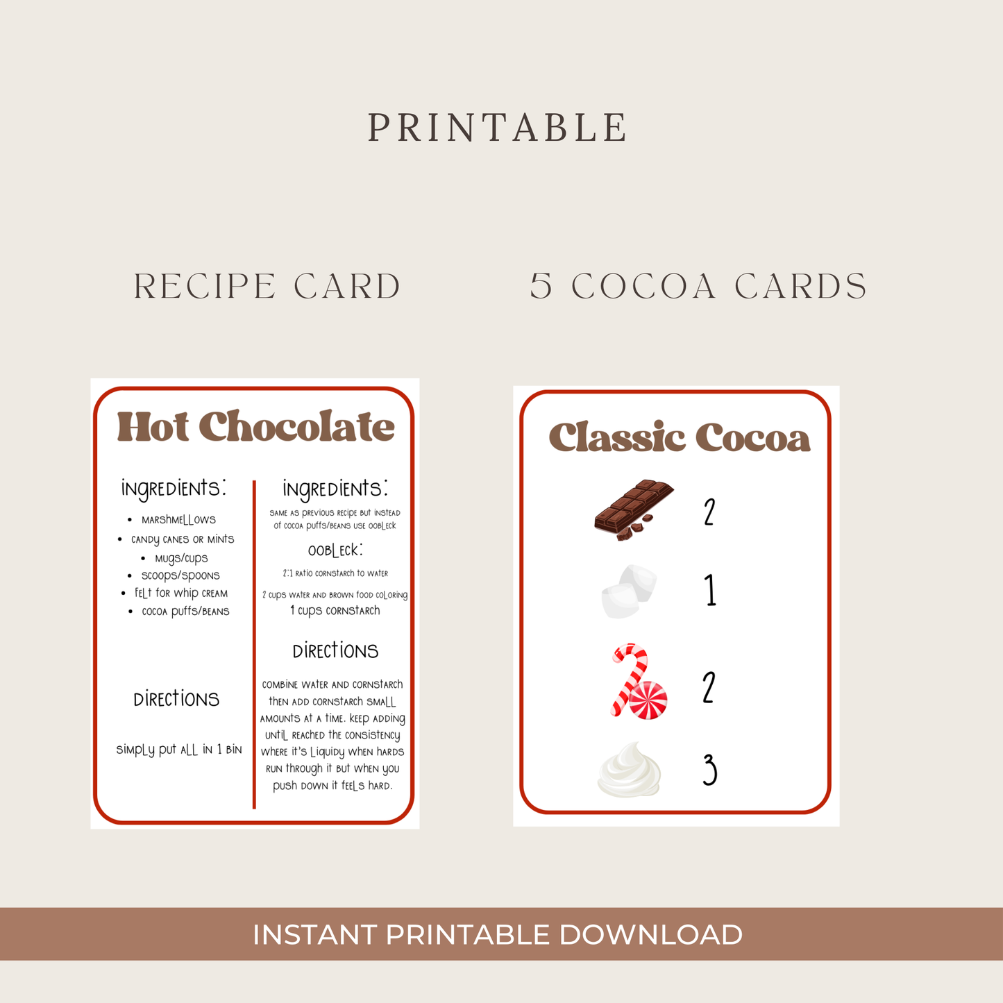 Hot Cocoa Recipe Cards