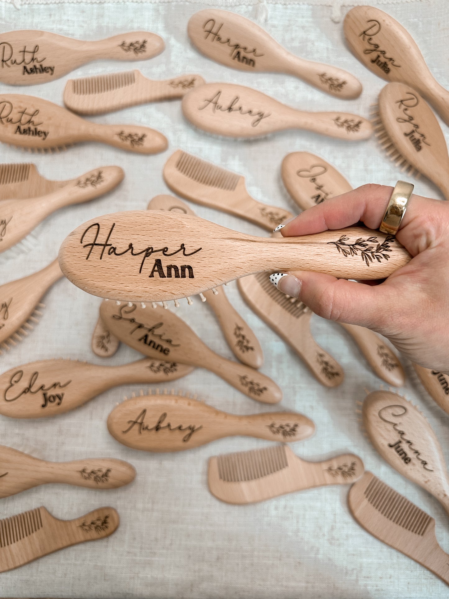 Personalized Wooden Hair Brush Set