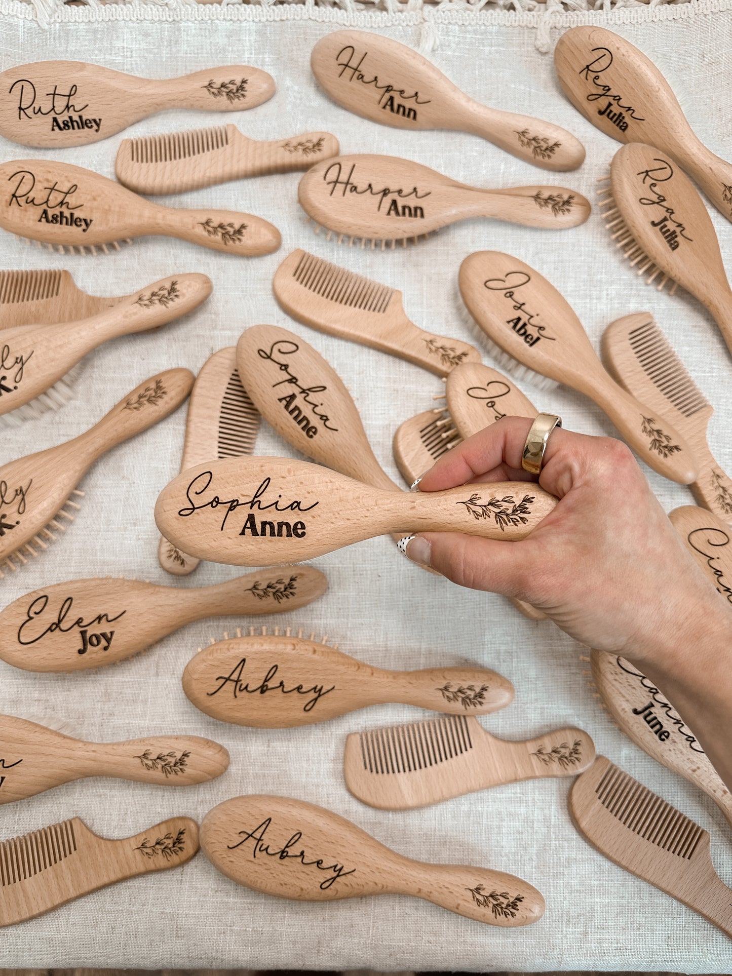 Personalized Wooden Hair Brush Set