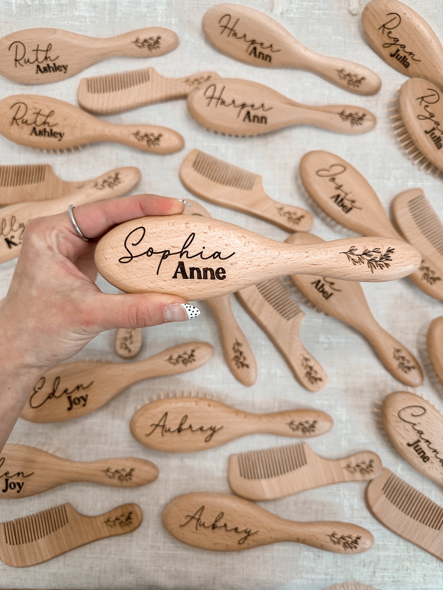 Personalized Wooden Hair Brush Set