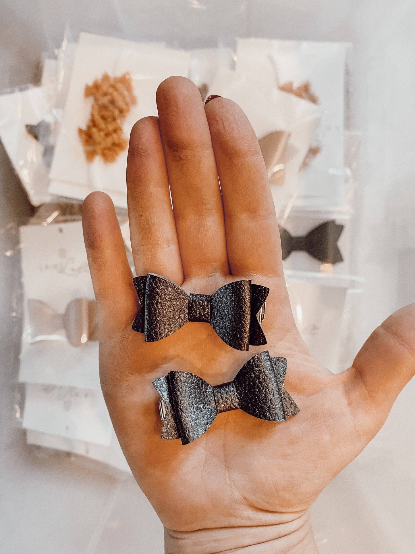 Small Black Leather Bows