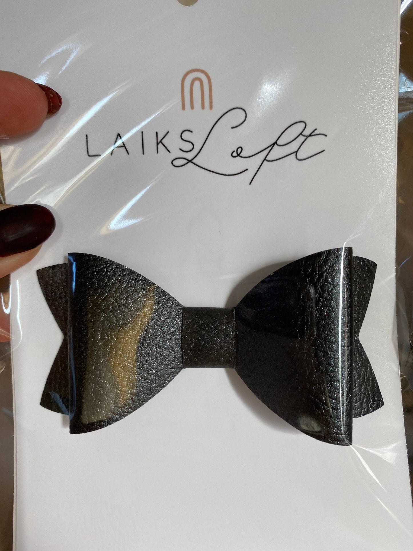 Large Black Leather Bow