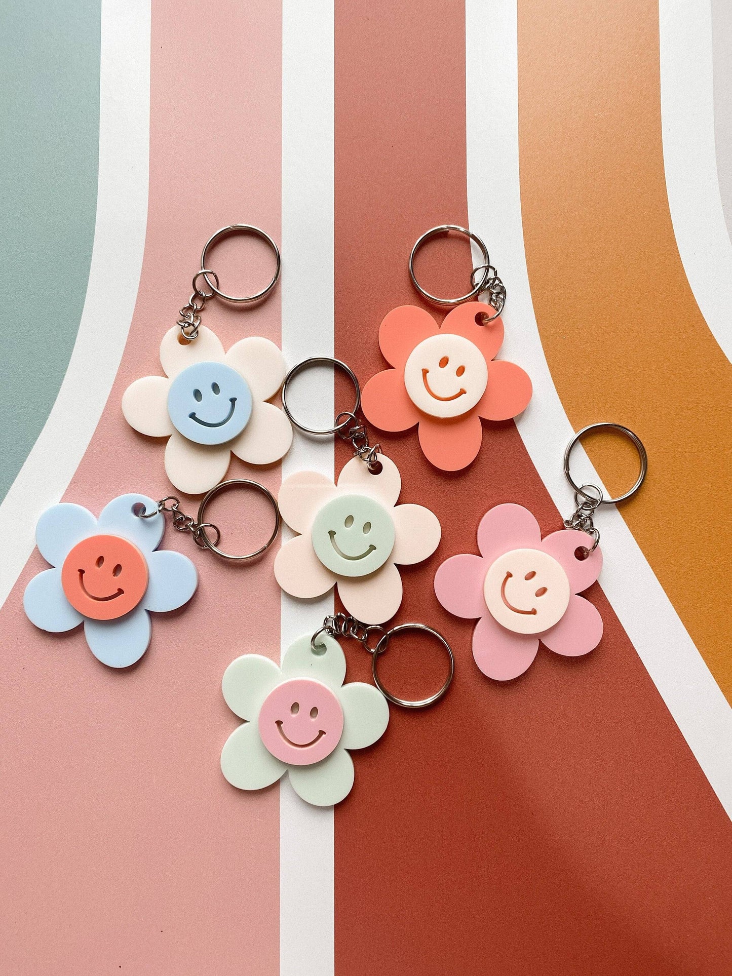 Smiley Flower Keychain Fob