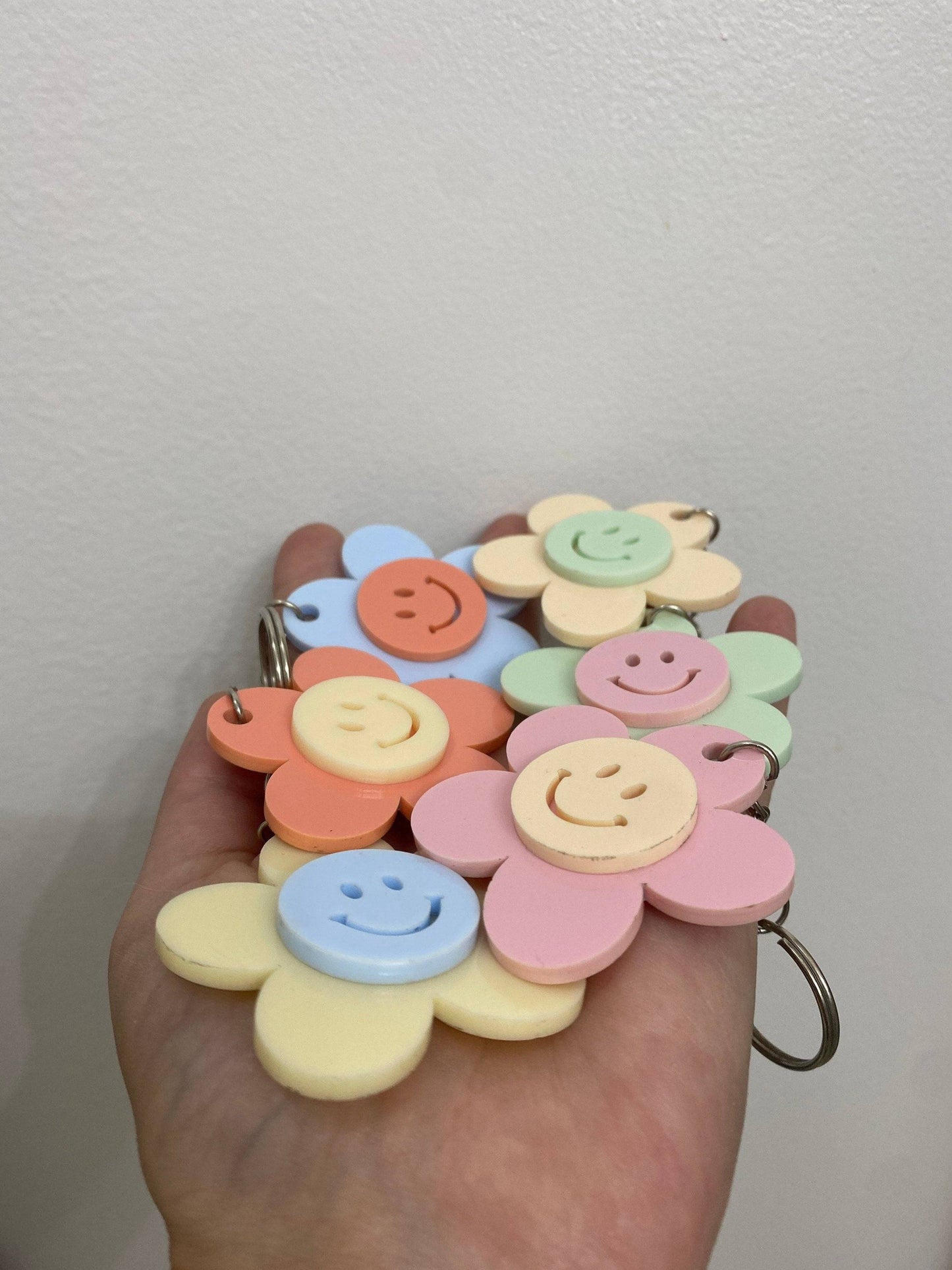 Smiley Flower Keychain Fob
