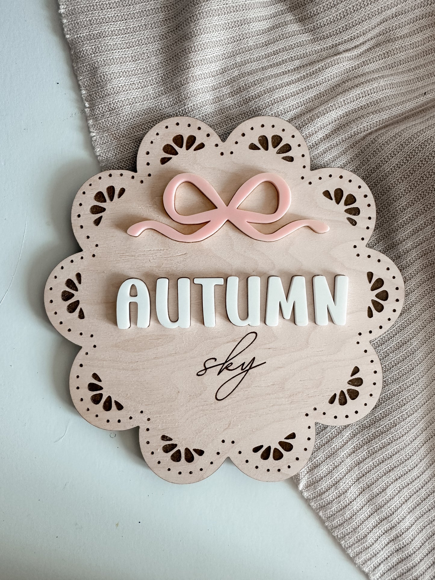 Bow Scalloped Name Sign - Nursery Decor - Baby Girl