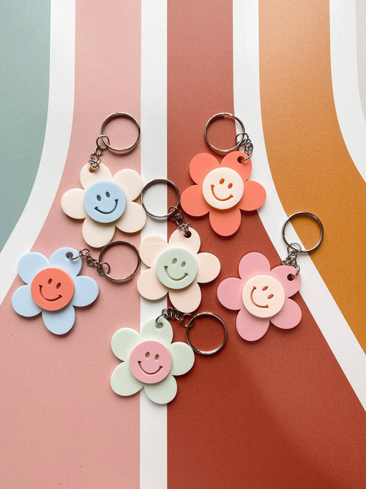 Smiley Flower Keychain Fob