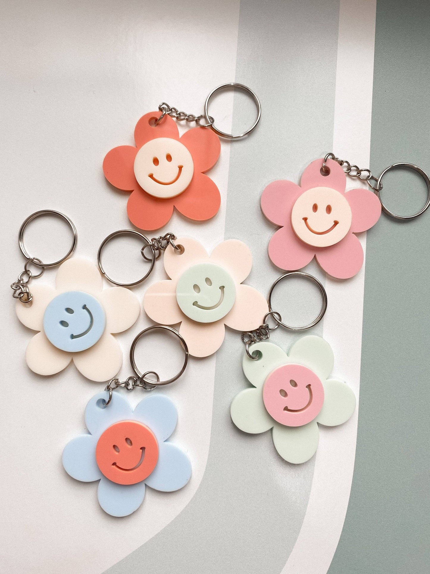 Smiley Flower Keychain Fob