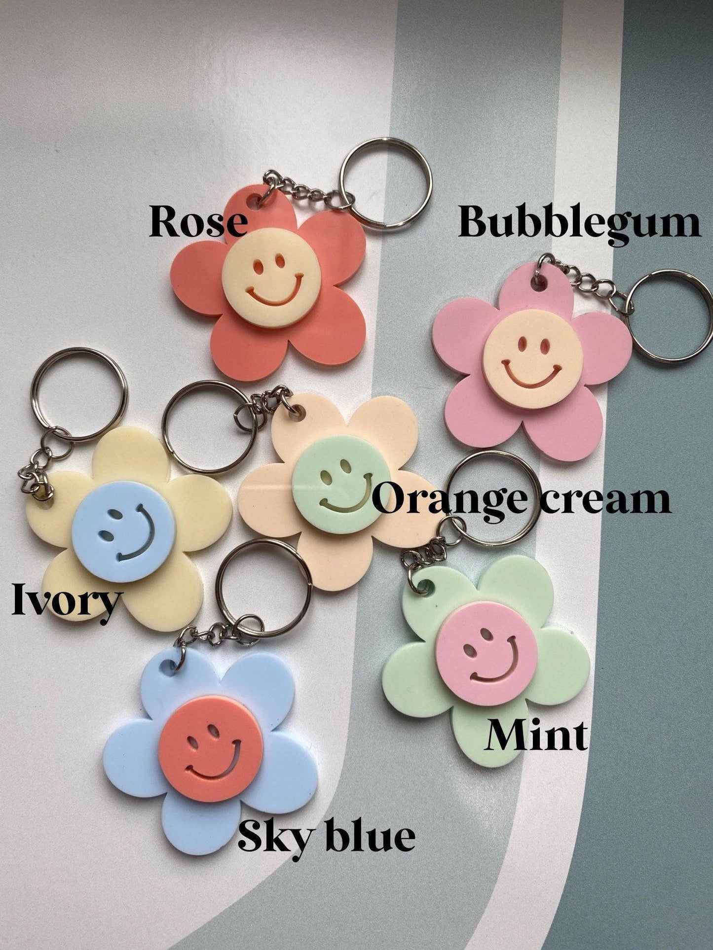 Smiley Flower Keychain Fob