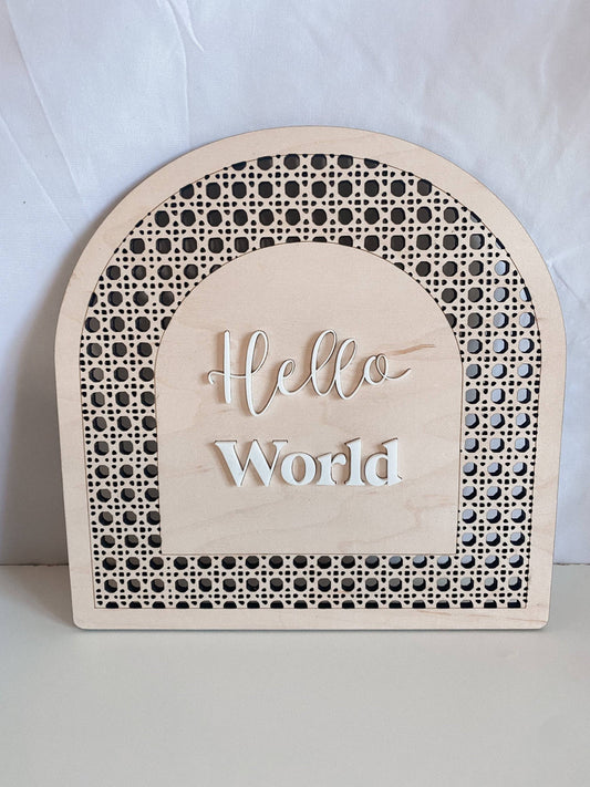 Arch Hello World Sign - Nursery Decor - Custom Baby Sign